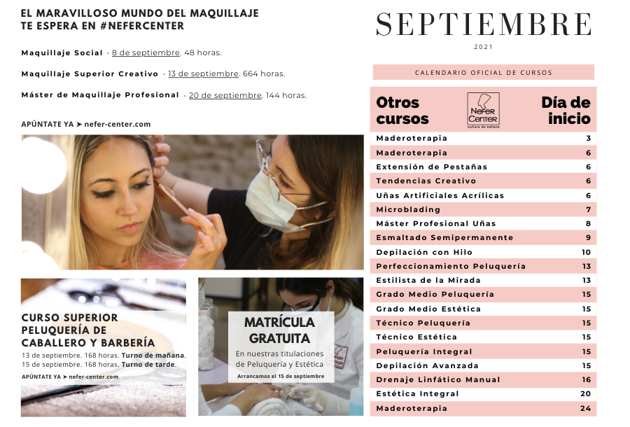 Calendario Cursos Septiembre 2021